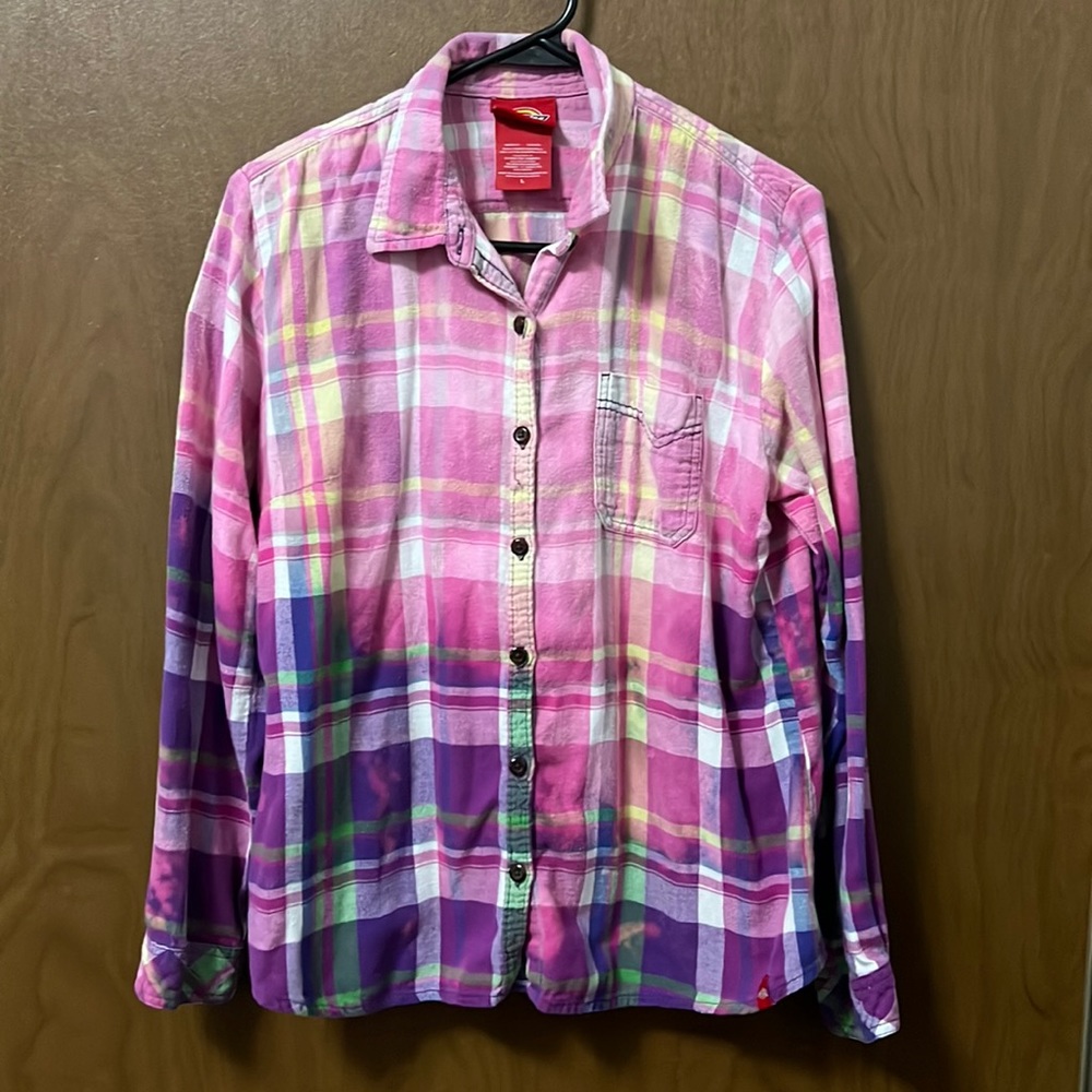 Bleached Dickies button up flannel 100% cotton size Large